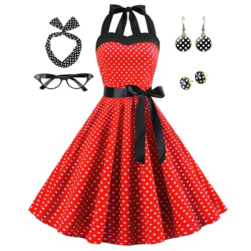 black and white polka dot dress with red accessories Black dress with white polka dots KIMATHIE red Hippocampe