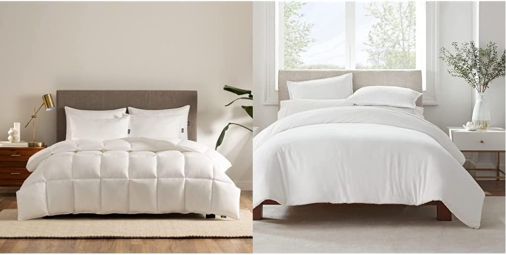 Serta Down Illusion Hypoallergenic All Season Down Alternative Comforter, White, 1 Piece & Simply Clean Ultra Soft Hypoallergenic Stain Resistant 3 Piece Solid Duvet Cover Set, White, King : Home & Kitchen