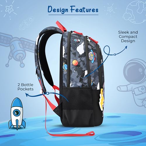 Image of Gear Astro Kid 15 inch /20L Small Water Resistant School Bag | Casual Backpack | Daypack | Travel Backpack | Kids Bag for Boys /Girls (Black - Red)
