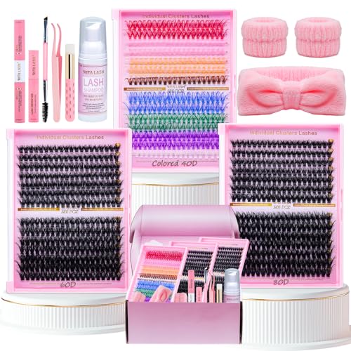 Lash Clusters Kit DIY Lash Extension Kit 3D Effect Cluster Lashes 840Pcs Cluster Eyelash Extensions Wispy Eyelash Clusters with Lash Bond&Seal Gift Packs for Beginners Bulk Pack(12 Counts Lash Kit-3)