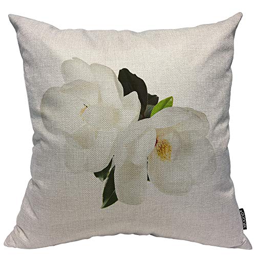 Mugod Magnolia Flower Decorative Pillow Case White Magnolias Floral Green Leaf Chaste Elegant Throw Pillow Cover Home Decor Cotton Linen Square Cushion Cover for Couch Bed Sofa 20X20 Inch