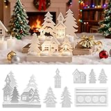 7 Stück Silikonformen Gießformen Weihnachten, Silikonformen gießformen Häuser, Gießformen Silikon mit Sockel Silikon, Epoxidharz Formen, gießform Tannenbaum für die DIY Duftkerzenherstellung