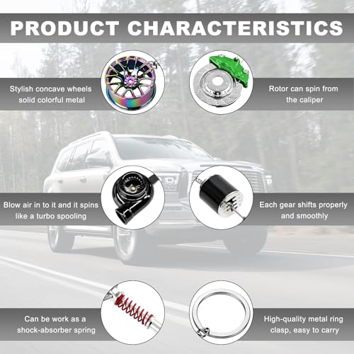 Image of KVAEY 5 PCS Car Parts Model Key Chains, Metal Turbo Keychain Set, Trendy Shock-Absorbent Car Parts Key Chain for Men Women (Green+Black)