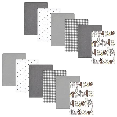 Image of Hudson Baby Unisex Baby Cotton Poly Flannel Burp Cloths Bundle, Farm Friends Grey, One Size