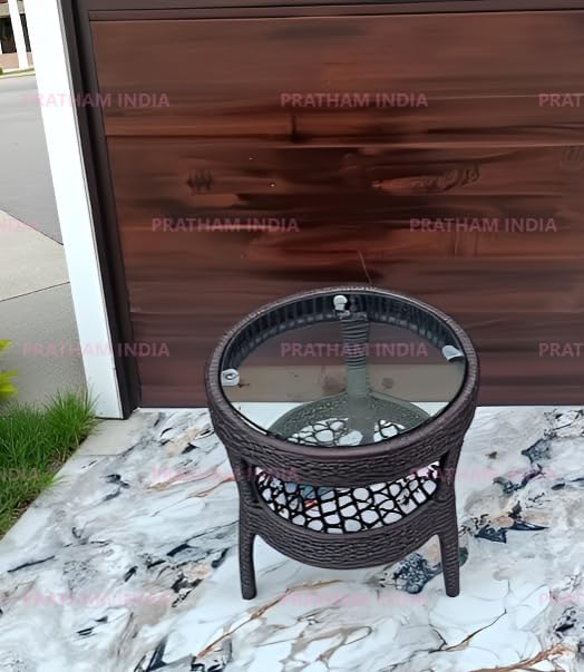 Image of India Garden Patio Seating Chair and Table Set Outdoor Balcony Garden Coffee Table Set Furniture with Table and Chairs Set (Brown with Tripod Table 2+1)