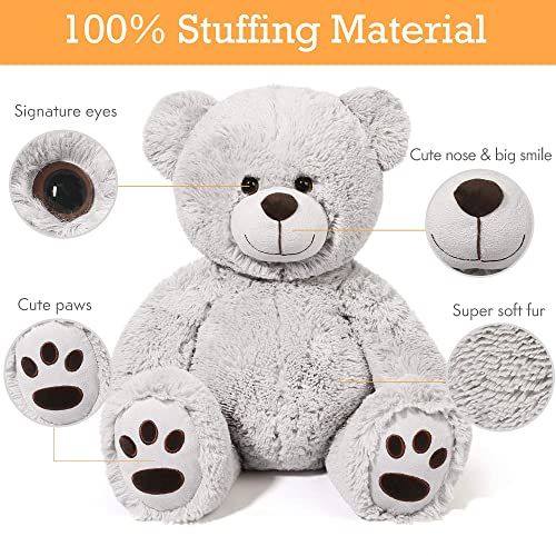 Lotfancy Teddy Bear Stuffed Animal, 20 Inch Gray Stuffed Bear Plush Toy, With Cute Footprints, Gift For Kids Baby Toddlers On Baby Shower, Birthday, Christmas, Valentine's Day, Easter Decoration #TOP2