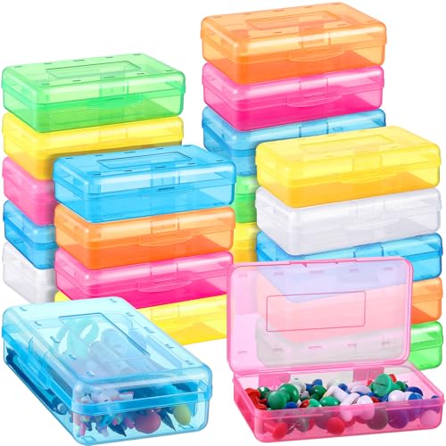 48 Pack Clear Pencil Boxes Bulk Large Capacity Plastic Pencil Cases Hard Crayon Pen Storage Container Boxes for Classroom Students Teaches Back to School Supplies(Colorful)