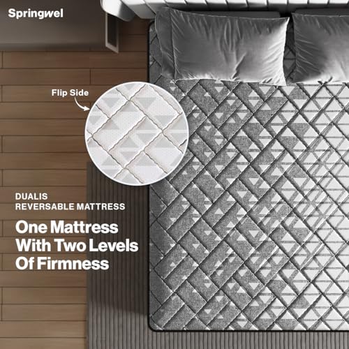 Image of Springwel Dualis 2-in-1 Reversible 6 Inch Bed Mattress | 15 Yrs Warranty | Dual Side - Hard & Soft Support | Breathable & Anti Microbial Bamboo Charcoal Fabric Cover | King Size (84X72X6) Inches