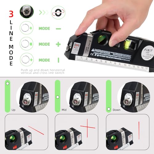 VortecSys Laser Level Line Tool, Standard Cross Line Laser leveler Beam Tool with Metric Rulers 8ft/2.5M, Multipurpose Laser Level Kit for Flooring & Tile Installation - Thumbnail 4