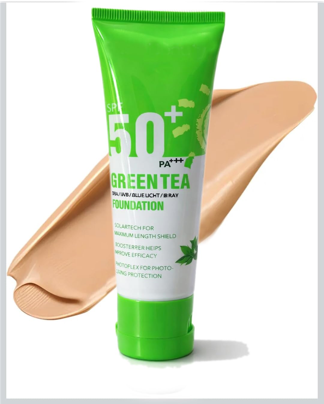 Green Tea Foundation SPF 50+ PA+++, Full Coverage Waterproof, Hydrating & Brightening, Natural Beige, 60g