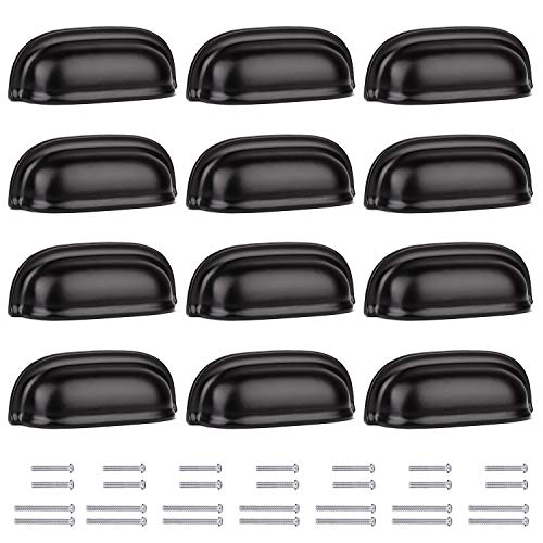 BIGLUFU Drawer Cabinet Pulls Shell Handle Kitchen Knobs, 12pc Black, 2.5 inch Hole Center