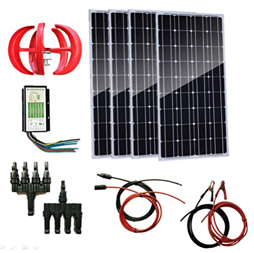 AUECOOR 700W Wind-Solar Generator Kit: 4PCS 100W Solar Panels & 300W Wind Turbine Generator & Hybrid Controller+ Accessories
