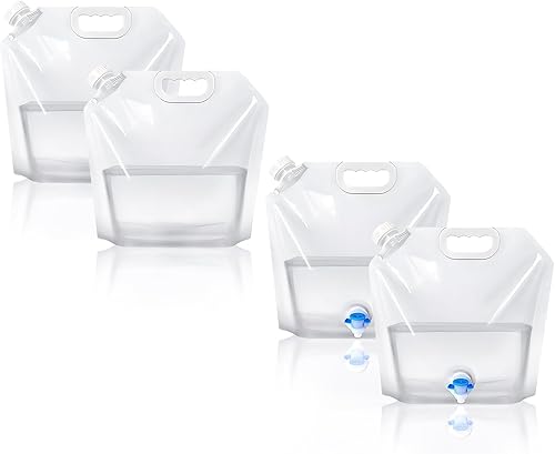 Paquete de 4 recipientes plegables para agua, bolsas de agua portátiles con boquilla, tanque plegable de plástico para transportar agua, sin fugas,