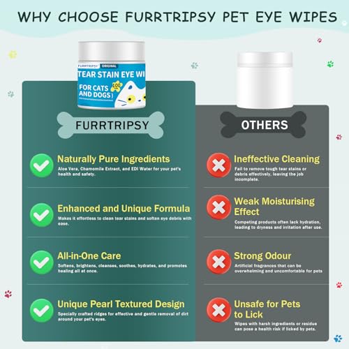 Image of Pet Eye Wipes for Dogs & Cats, Tear Stain Remover Pads with Chamomile & Aloe Vera, Alcohol-Free Reduce Discharge Deep Clean Wrinkles Unscented Grooming Wipes, 100 Count