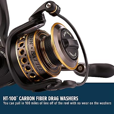 Penn Battle Spinning Reel Kit, Size 5000, Includes Reel Cover and Spare Anodized Aluminum Spool, Right/Left Handle Position, HT-100 Front Drag System