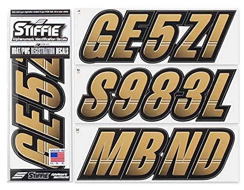 Image of STIFFIE Techtron Tan /Black 3 inch Boat & PWC Registration Decals • Numbers Letters Stickers