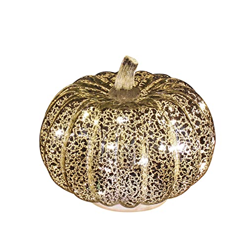 Image of Romingo Mercury Glass Pumpkin Light with Timer for Halloween Pumpkin Decorations Fall and Thanksgiving Decor,Silver, 5.5 inches