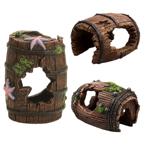 MmotZsb Aquarium Deko, 3 Teile Set Mit Höhle Und Fass, Ideal Für...