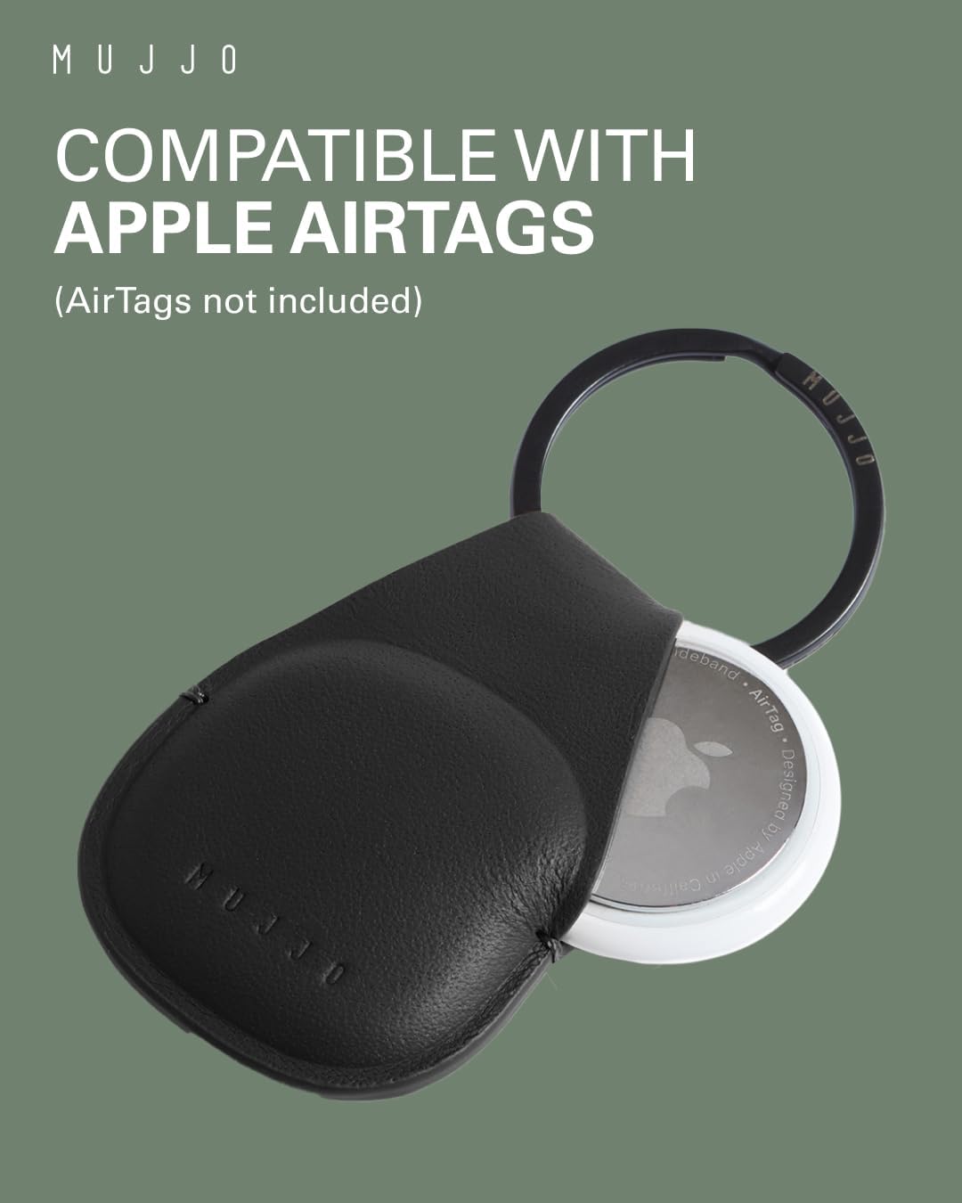 Mujjo Leather Keychain Cover - Compatible with AirTags - Durable & Luxurious Design - Secure Fit - Premium Leather - Black