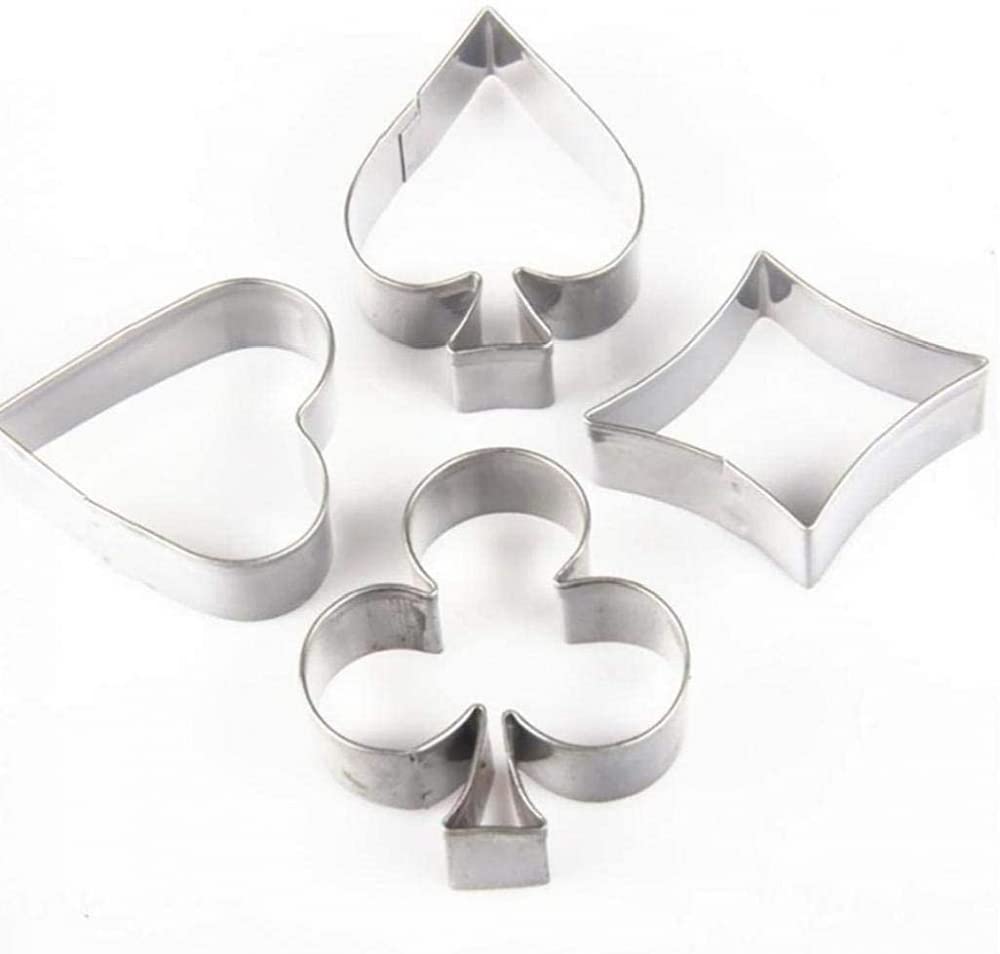 4 Emporte-pièces Poker En Inox WOWOWO - Cœur, Carreau, Trèfle, Pique - Pour Biscuits Et Gâteaux