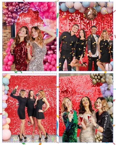 Image of Red Shimmer Wall Backdrop, 24 Panels, 6x4 Ft Photo Backdrop | wedding backdrop birthday backdrop party decoration photo booth backdrop bridal shower baby shower event decoration
