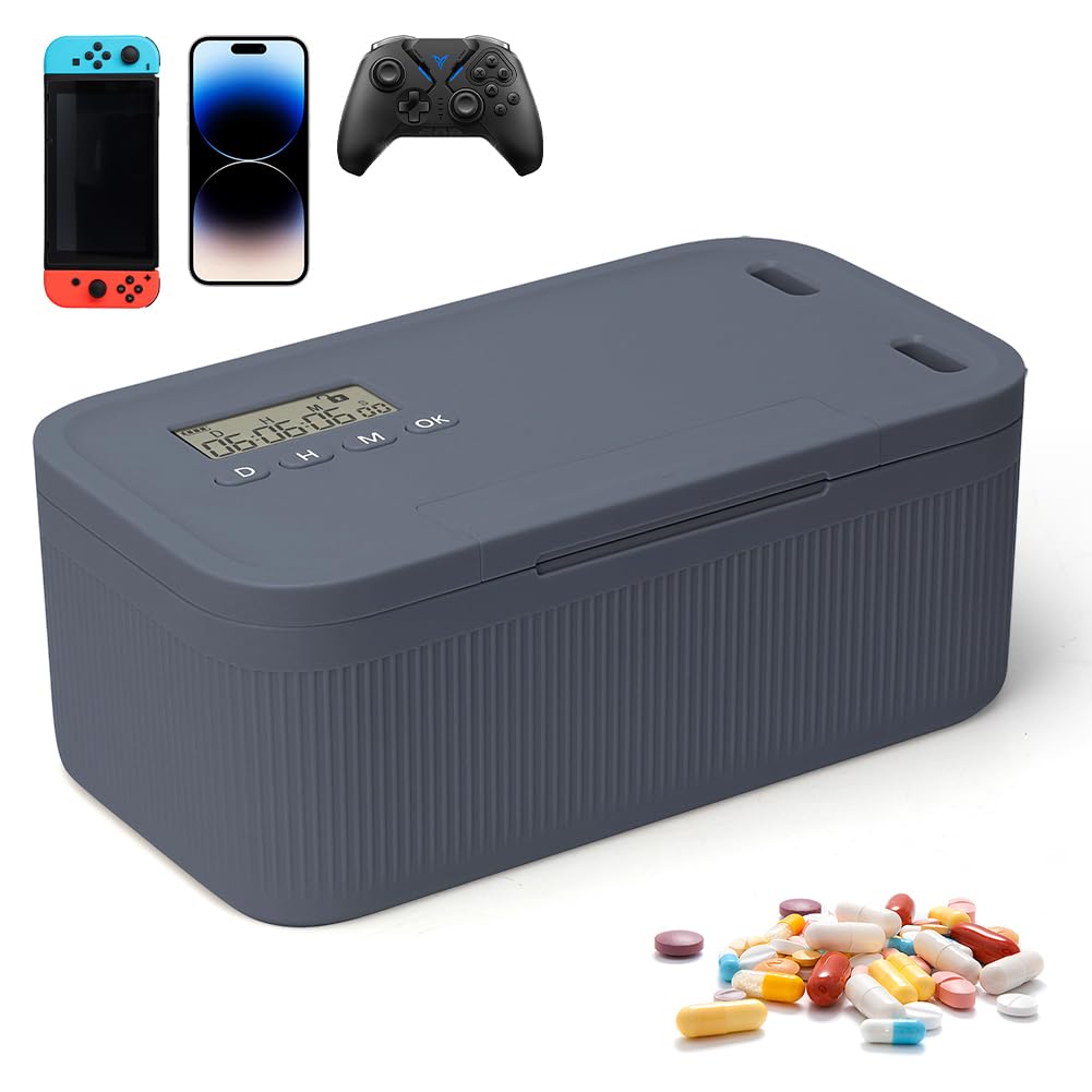 Zeitschloss Box, Safe Timed Lock Box mit Zeitschloss, Handy Safe Lock Boxs mit 2 Arbeitsmodus, Phone Suchtmanagement, 23.9x13.1x 9.6 cm (Graublau)