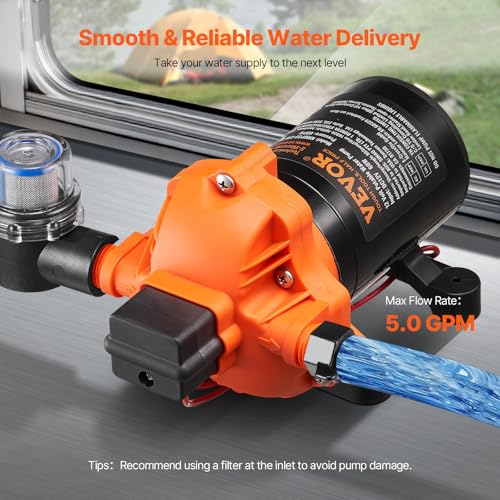 Miniatura 4 de Vevor Bomba De Diafragma 12 V 18,93 L Min Bomba De Agua De 3 Cámaras Con Interruptor De Presión Automático Ajustable De 40 A 100 Psi, 70 Psi, Puerto Mnpt De 12,7 Mm Para Camión De Comida, Autocaravana
