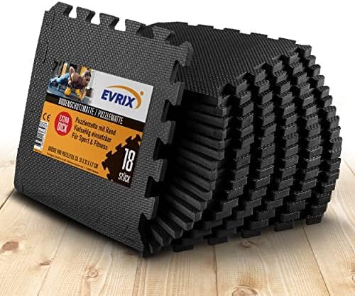 EVRIX® Floor Protection Mat Fitness Extra Thick (20% More Protection) - 18 Pieces (31 x 31 cm) - Puzzle Mat Sports Mat Fitness Floor Mat for Gym and Fitness Equipment
