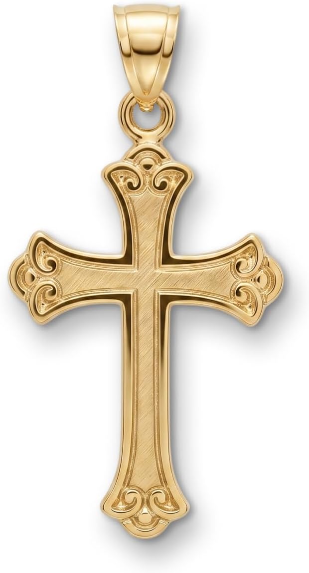 Cross+Crown Premium 14K Ornate Yellow Gold Cross Pendant, Durable Double-Bonded 14K Pendant for Necklace, Women & Mens Gold Cross for Chain, Handcrafted Religious Jewelry in the USA with a Premium Jewelry Box