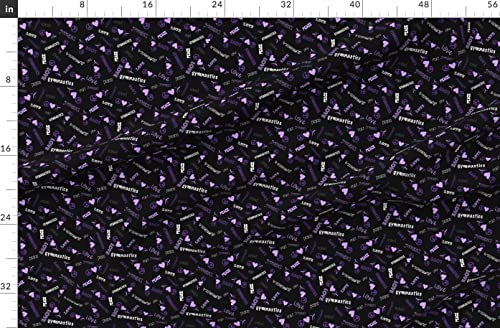 Spoonflower Fabric - Peace Love Gymnastics Purple Black Gymnast Tumble Printed On Fleece Fabric By The Yard - Sewing Blankets Loungewear And No-Sew Projects #TOP3