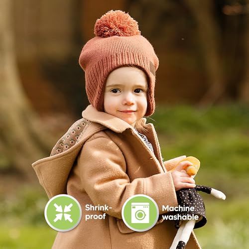 Image of Baby Beanie Winter Hat 6-36 Months - Cute Pom Winter Baby Hats with Earflaps, Soft & Stretchy Knit Toddler Beanies for Infant, Newborn 6-36 Months Boys, Girls, Cozy, Warm Fall Essentials (Dune, M)