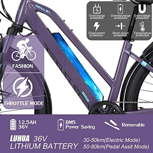 Hyuhome Electric Bikes for Adult Mens Women,27.5" Ebikes Bicycles Full Terrain 36V 12.5Ah Mountain E-MTB Bicycle,Shimano 7 Speed Double Disc Brakes for Outdoor Commuter (Purple, 820L+)