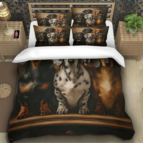Housse de couette teckel 220x240 cm avec parure de lit microfbre 3D - 5