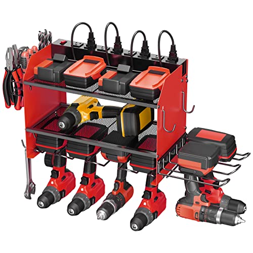 Cccei Modular Power Tool Organizer Wall Mount Charging Station Red 6 Drills H...