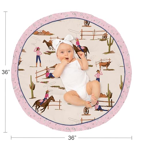 Image of Sweet Jojo Designs Western Cowgirl Girl Baby Play Mat Tummy Time Activity Infant Playmat Playpen Tent Teepee Floor Wild West Bandana Paisley Vintage Country Animal Horse Retro Southwest Brown Pink Tan