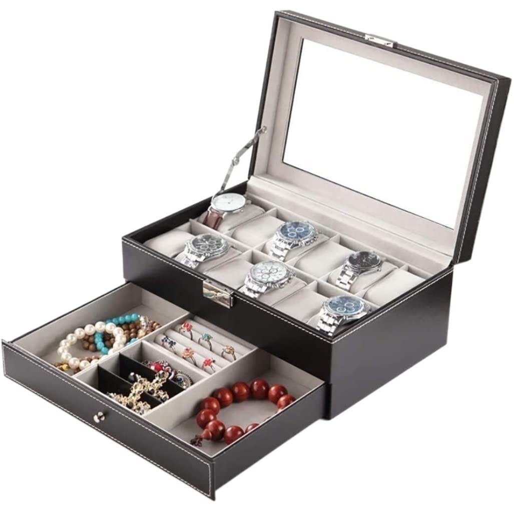 ANVLOJRIH KYUSAR Watch Box Watch Organizer Jewelry Case 2 Layers Watch Box Jewelry Box Organizer Large Mirrored Watch Storage Case Men Women Storage Watch Case Watch Holder (Blue : Onecolor)