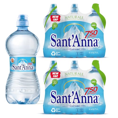 Sant'Anna Natural Mineral Water - Sports Cap, 25.4 Fl Oz (12-Pack) | Pure Italian Alps Mountain-Fresh Drinking Water | Natural Functional Drink | Sodium-Free Mineral in BPA-Free Bottles
