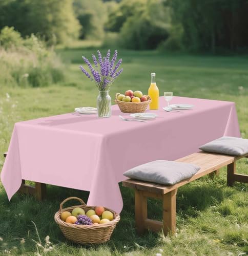 Image of SietDESEO 2 Pack Light Pink Plastic Tablecloth Rectangle 54 x 108 Premium Disposable Table Cloth Plastic Pink Table Cover for Wedding Baby Shower Party Supplies