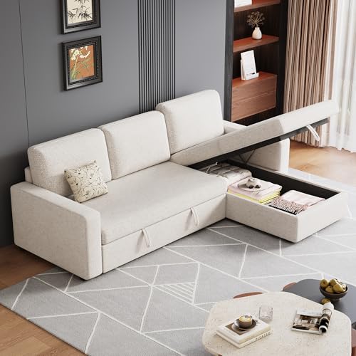 FAVSH 81-Inch L-Shape Sectional Couch, 4-in-1 Multifunctional Pull-Out Couch Sleeper Sofa with...