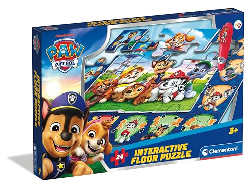 Clementoni - Puzzle Interattivo da Pavimento Paw Patrol, 24 Pezzi, per Bambini 3+ Anni, Rispondi ai Quiz con la Penna Interattiva, Idea Regalo, Made in Italy, 62x42 cm, 16684