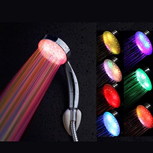GaRcan Ducha de Mano Alcachofa de Ducha Ducha de Mano Baño 8 Luces Led Acero Inoxidable Cabezales de Ducha Redondos Que ahorran Agua Ducha de un Solo Cabezal