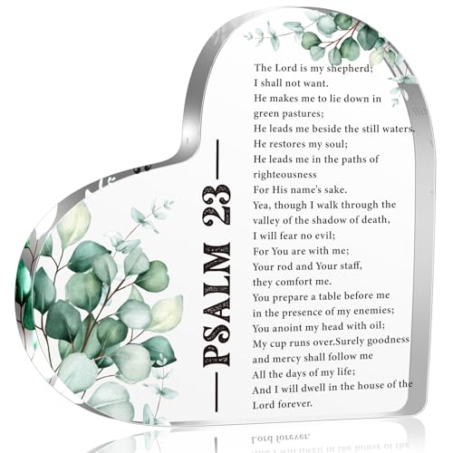 Bible Verse Psalm 23 Christian Acrylic Heart Decorative Gifts for Women Inspiration Religious Gifts for Her Mom Girl Female Coworker Sister Table Decorations Gifts