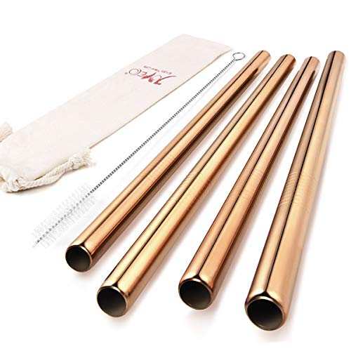 JOYECO 4 Pcs Stainless Steel Boba Straws, Big Straws Smoothies Reusable, 0.5 inches
