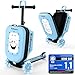Kidiyana Kinder Scooter mit Koffer, Handgepäck Koffer mit Roller, LED-Rädern, Höhenverstellbarer Lenker, A5 Sichtfenster, 7cm Stauraumerweiterung, Kleinkind Geschenk für 2–8 Jahre, Bis 50kg, Blau