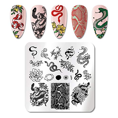 Bonnie-Sam Snake Flower Nail Stamping Plate Stainless Steel 5 Pieces Nail Art Image Stamp Stencils Marble Snake Print Template