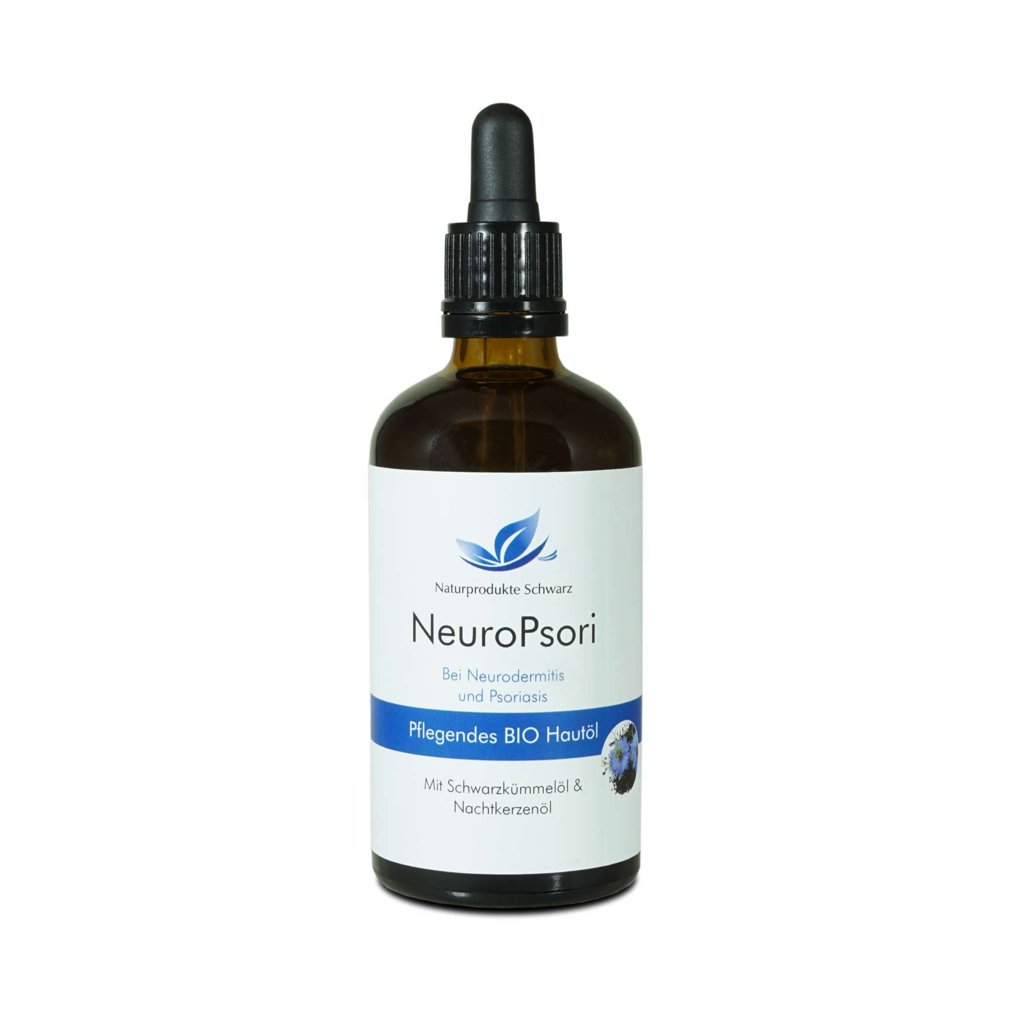 Naturprodukte Schwarz - NeuroPsori Hautöl - Mit Nachtkerzenöl und Hanfsamenöl - Öl bei Neurodermitis & Schuppenflechte, 100ml