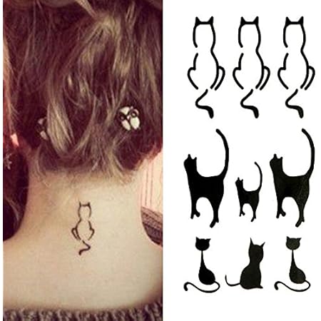 Amazon Com Oottati Small Cute Temporary Tattoo Cat Totem Neck Set Of 2 Beauty