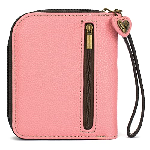 Image of CHALA Zip Around Wallet, Wristlet, 8 Credit Card Slots, Sturdy Pu Leather - Spotted Black Pig - Pink