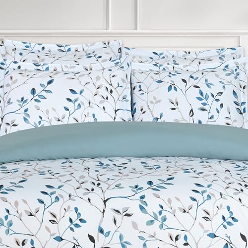 Majestic Giftware Madison Linen 8 Pcs Full Size Duvet Bedding Set (BL506-F) | Forest Ferns 300 TC Cotton Sateen Durable & Washable | 2 Fitted Sheets, 2 Duvets, 4 Pillowcases- Lux Collection