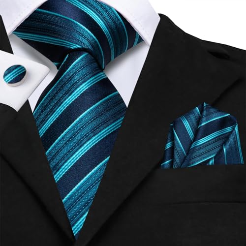 Image of Hi-Tie Men 63inches Tie Set Extra Long Necktie Paisley Tie Pocket Suqare Cufflinks Big and Tall Men Tie